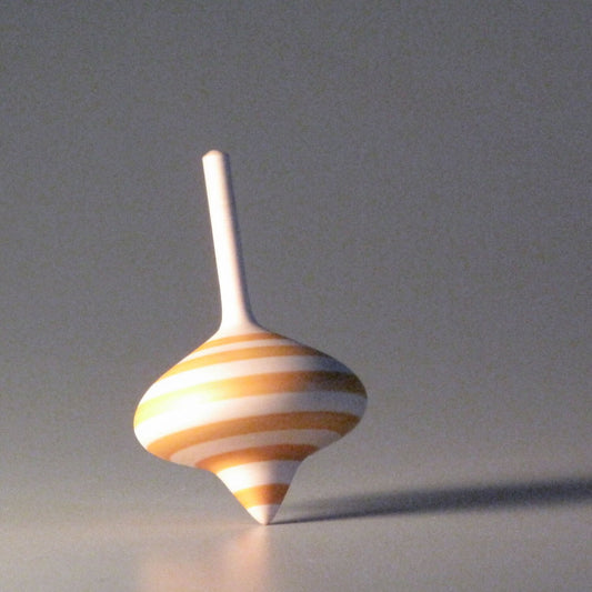Onion-shaped spinning top with orange stripes