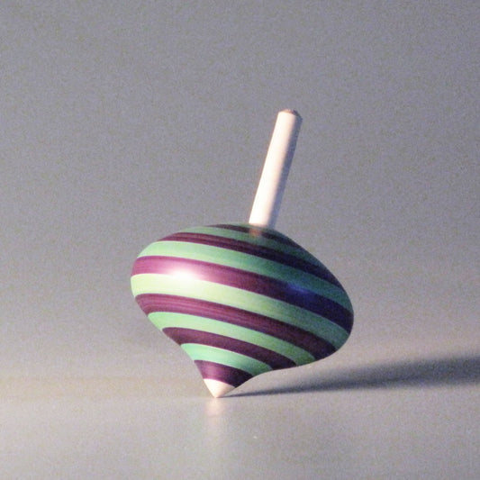 Purple & Turqouise striped spinning top - turnip shaped